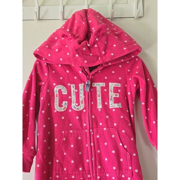 Carter's Toddler 18 Month Pink Footless Hooded Fleece  Zip One Piece Pajamas PJs - Picture 3 of 8